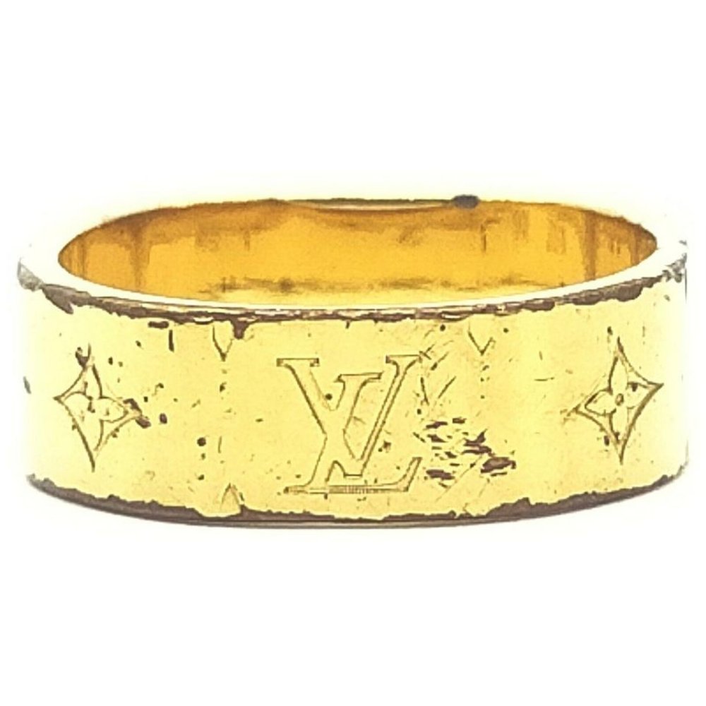 Louis Vuitton Gold Tone Monogram LV Nanogram Ring - Picture 5 of 12